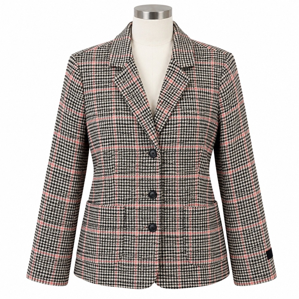 LL Bean Bellandi Italian Wool Houndstooth Plaid Blazer Jacket Women's XL Career